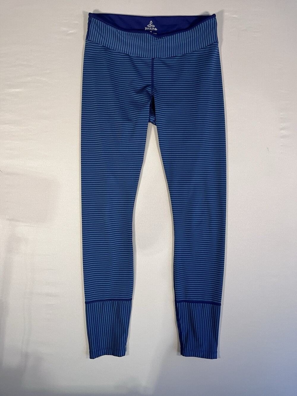 prAna Women’s Blue/Purple Striped Ankle Yoga Leggings M Stretch Elastic